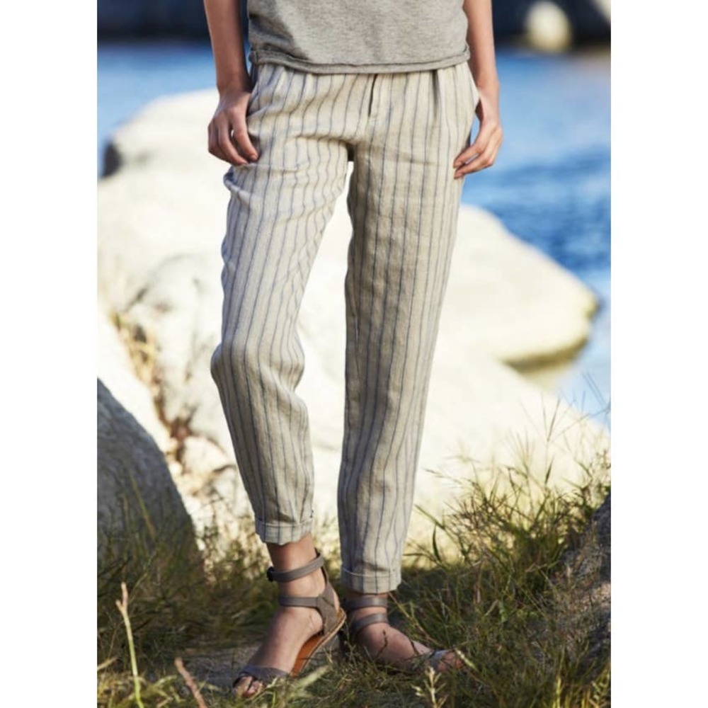 Peruvian Connection Tan Prescott Striped Linen Pants